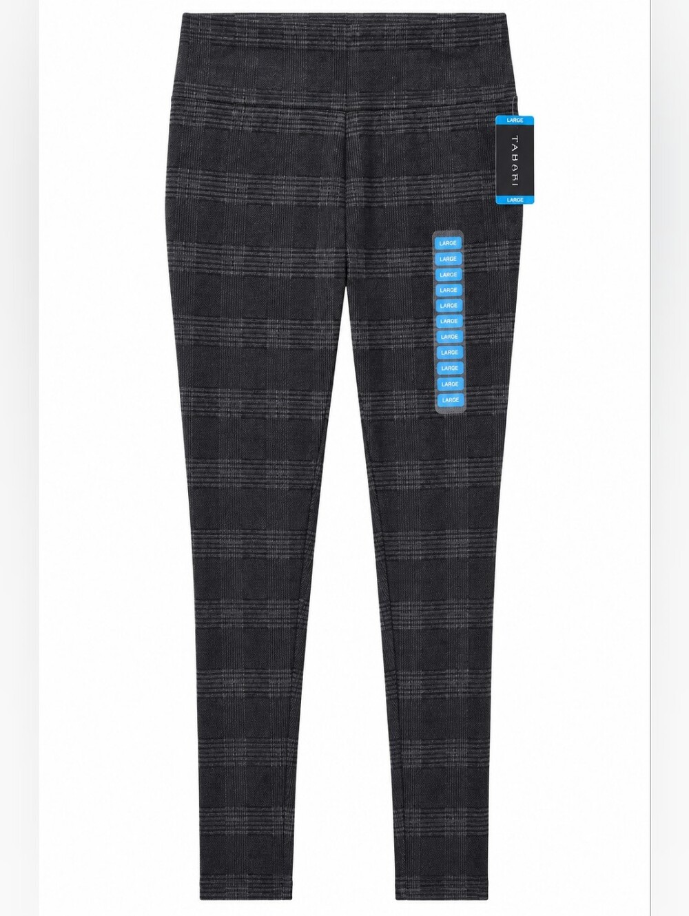 Tahari Black Charcoal Plaid Stretch Leggings L